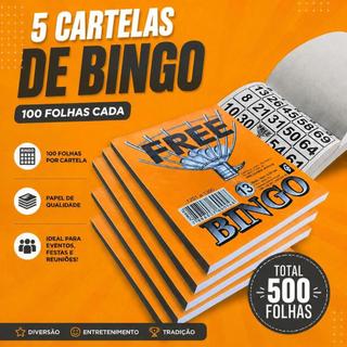 KIT 5 CARTELAS PARA BINGO COM 100 FOLHAS CADA 8cm x 10cm FREE
