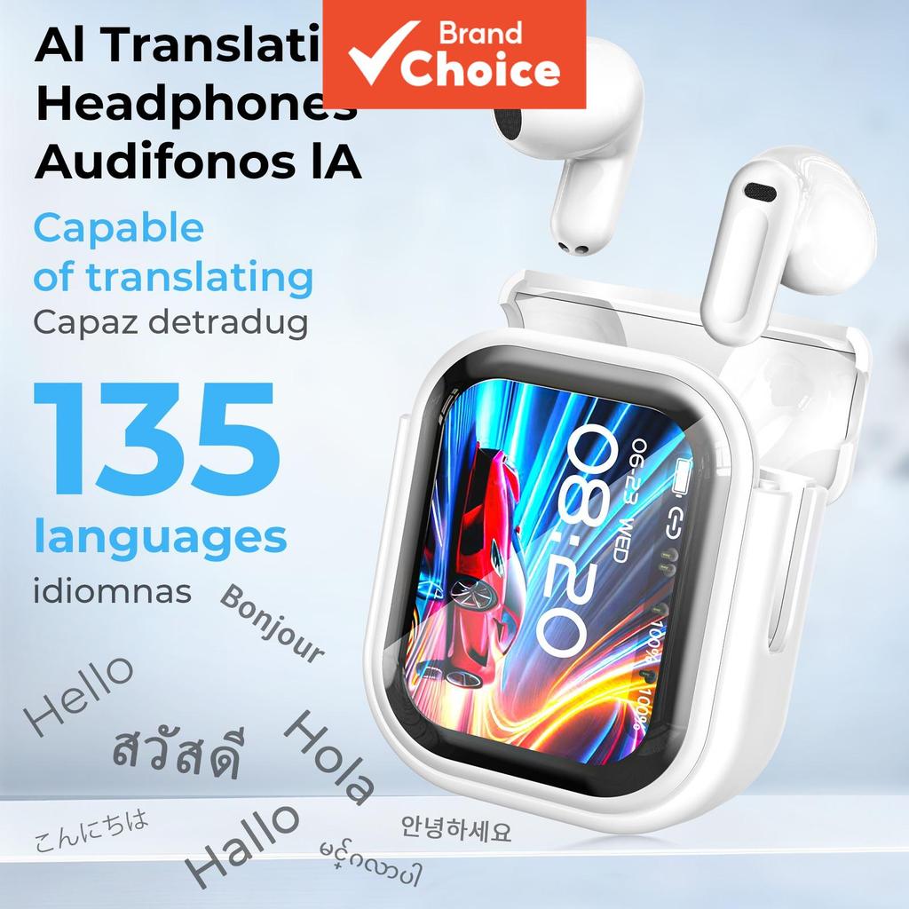 Fones de ouvido sem fio HTC NE20 com cancelamento de ruído, graves potentes, fones TWS, tradutor de 134 idiomas, display