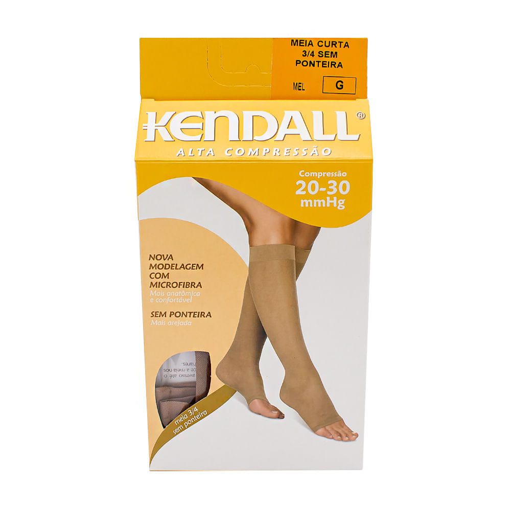 Meia Panturrilha (3/4) Kendall Feminina Alta Compressão (20-30mmHg) Ponteira Aberta Tamanho G Cor Mel