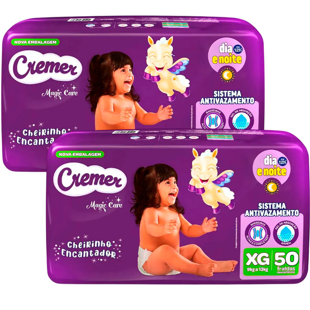Kit 2 Fraldas Descartáveis Cremer Magic Care Hiper XG 52 Tiras
