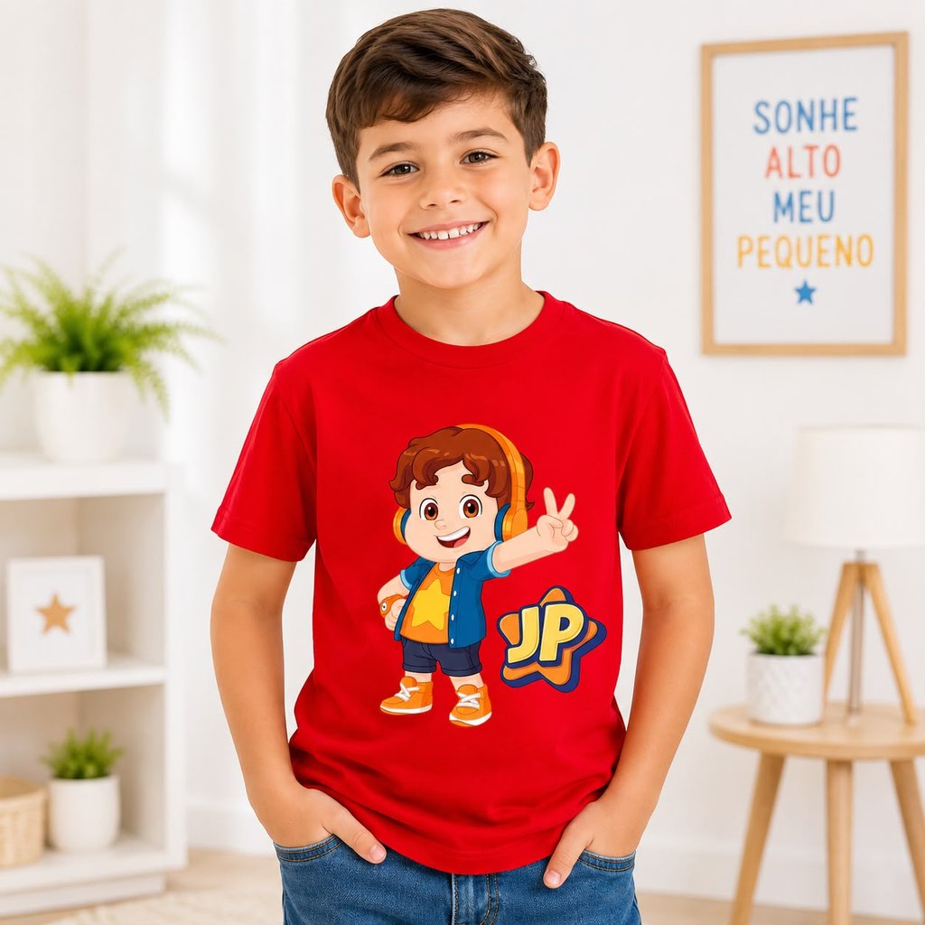 Camiseta Infantil JP Desenho Personagem 100% Algodão Menino Blusa Infantil Estampada Confortável