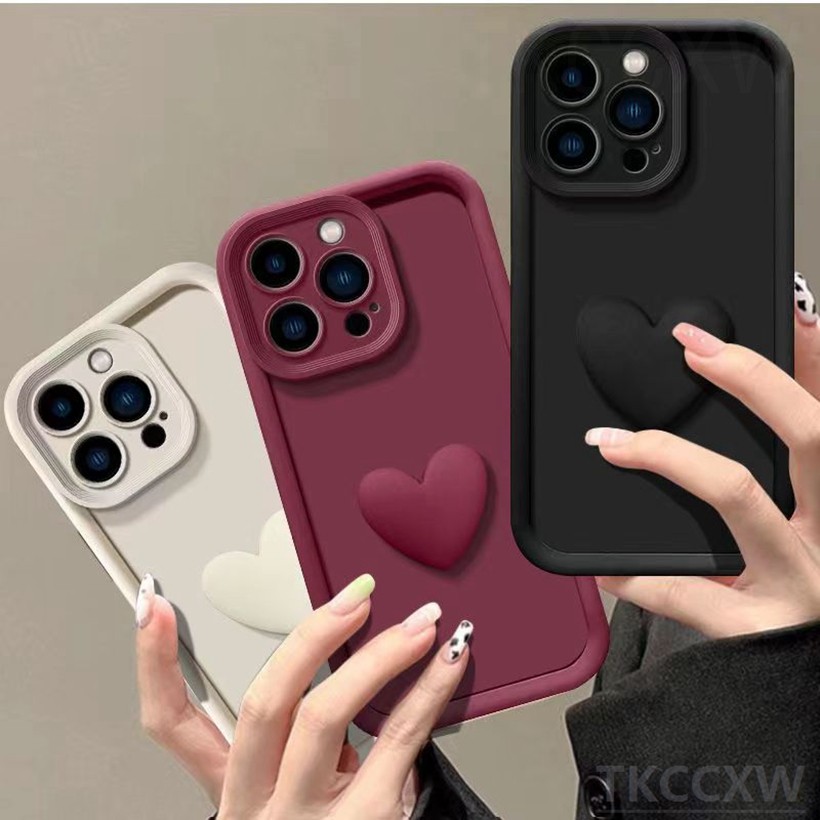 3D Amor Coração Caso De Cor Sólida Para Samsung Galaxy A07 A06 A05 A04 A03 A02 A05S A04S A03S A02S Anti-Impressão Digita