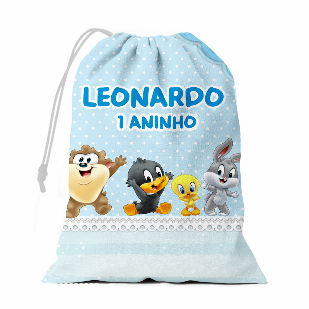 Sacolinha Surpresa 15x20 Turma do Looney tunes Personalizada com Nome e Idade Lembrancinha Aniversário para Kit Festa
