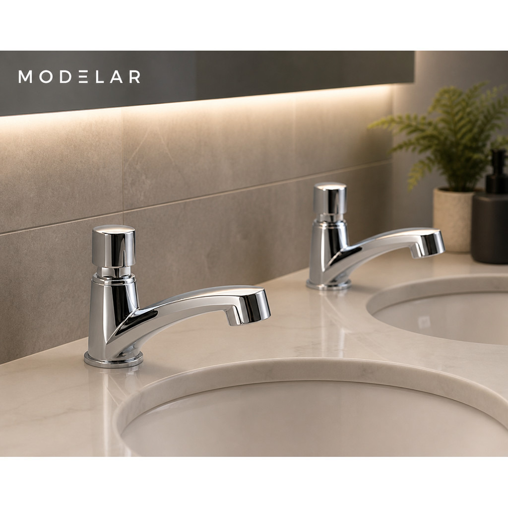 Kit 2 Torneiras Automática Lavatório Banheiro Temporizador Cromada Botão Inox Economia Pia Cuba — imagem 2 de 2