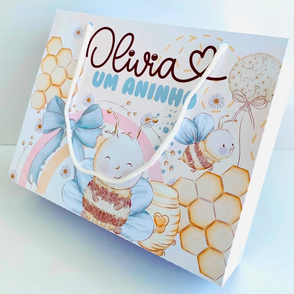 Lembrancinhas Tema Abelhinha Kit Sacolinhas Personalizadas 20 x 15 + Brindes