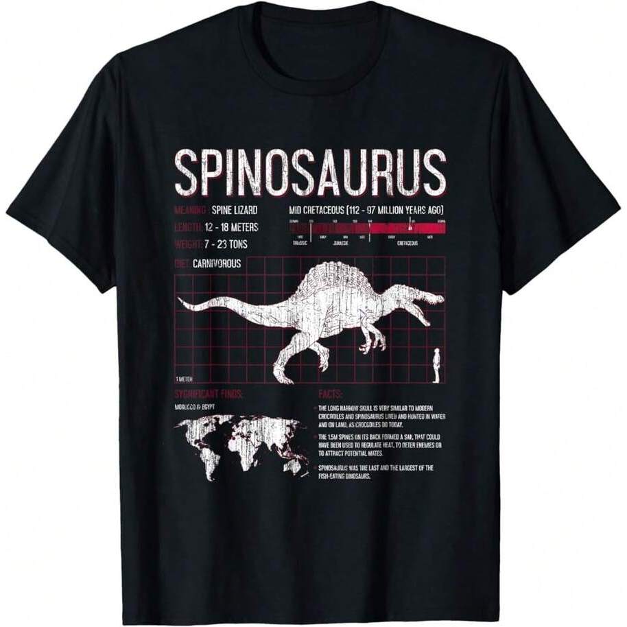 Camiseta Unissex Dinossauro Espinossauro Estampada 100% Algodão Manga Curta Casual