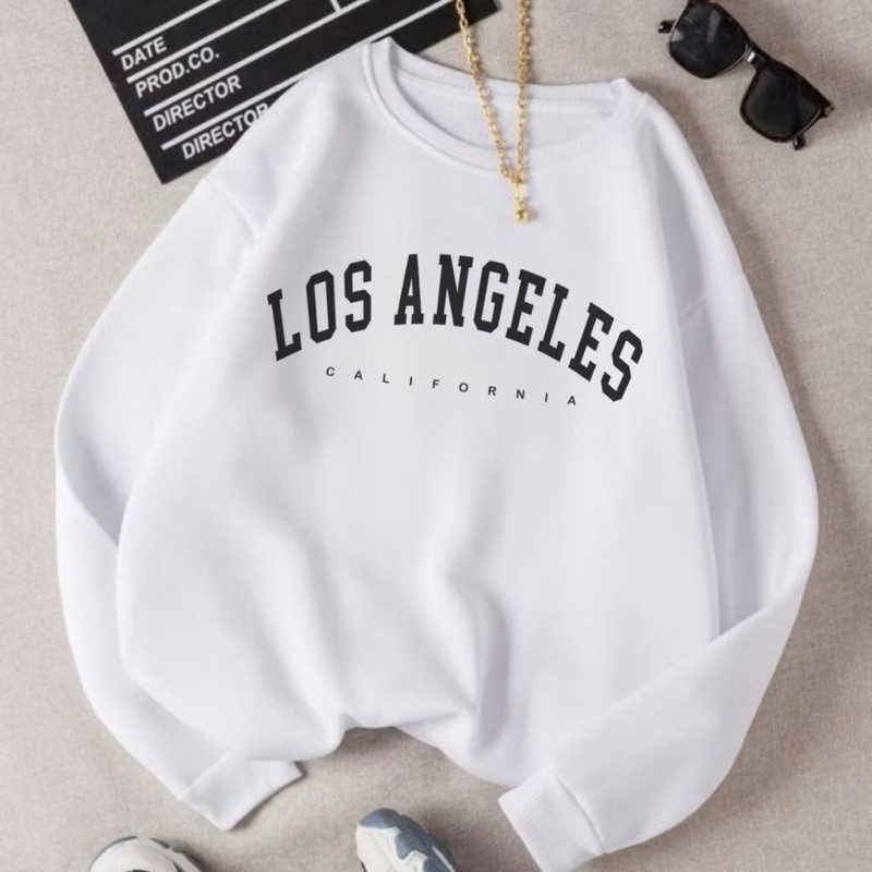 Moletom Feminino Gola Careca Flanelado Los Angeles Blusa De Frio Casaco Feminino Masculino Algodão