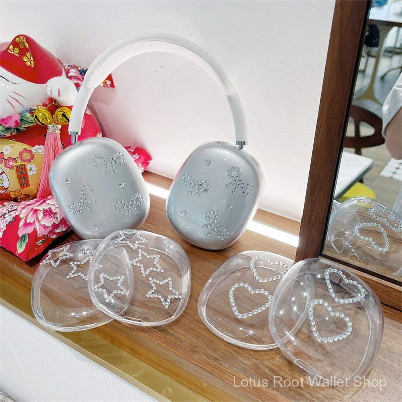 Capa Protetora para Apple AirPods Max com Design de Coração e Estrela em Diamant