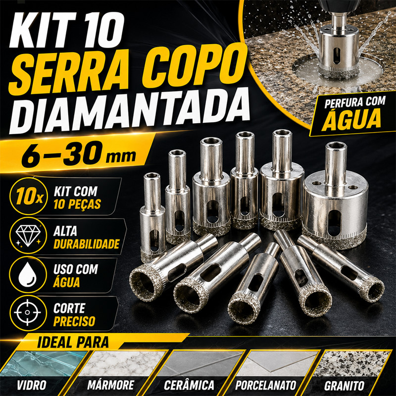 Kit De 10 Brocas De Núcleo De Diamante 6-30 Mm Para Vidro , Mármore , Cerâmica , Porcelana , Granito-Alta Qualidade