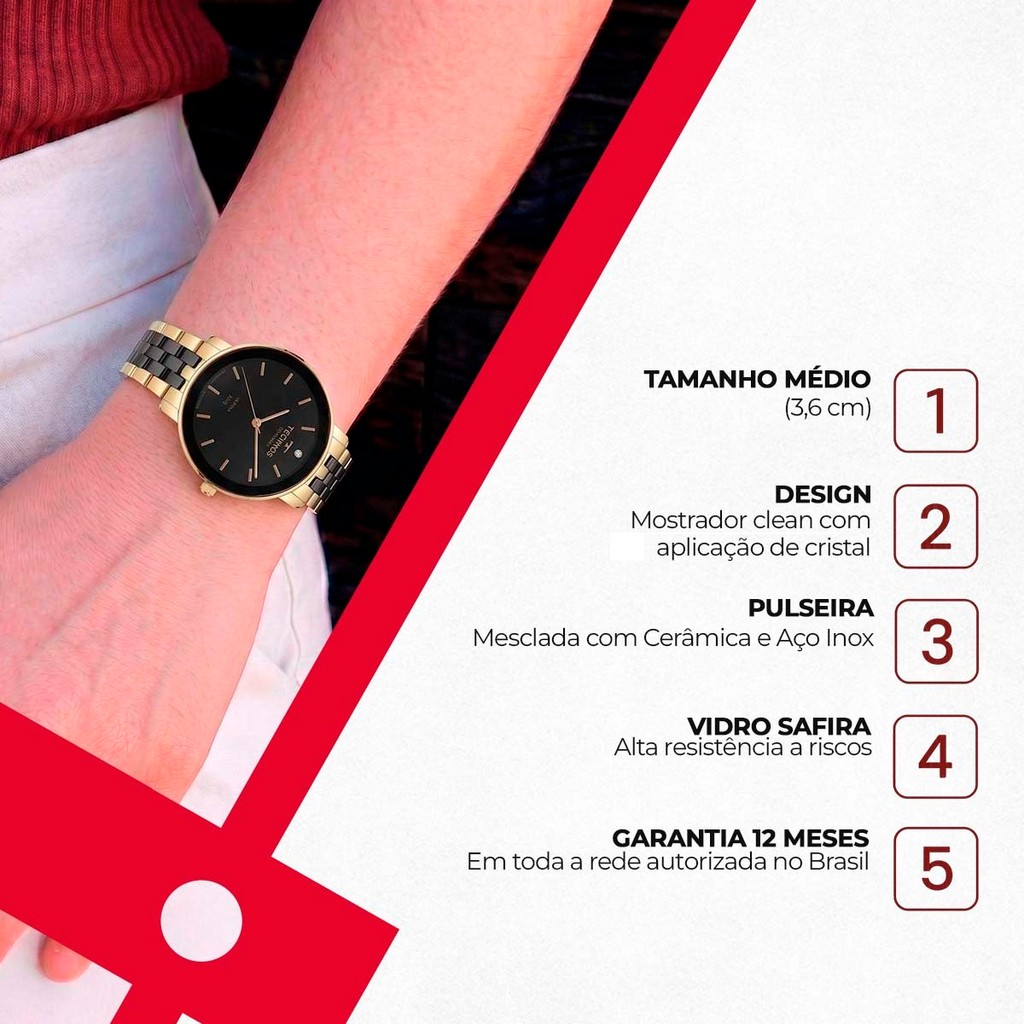 Relógio Technos Feminino Cerâmica Safira Preto 2035MZL/1P
