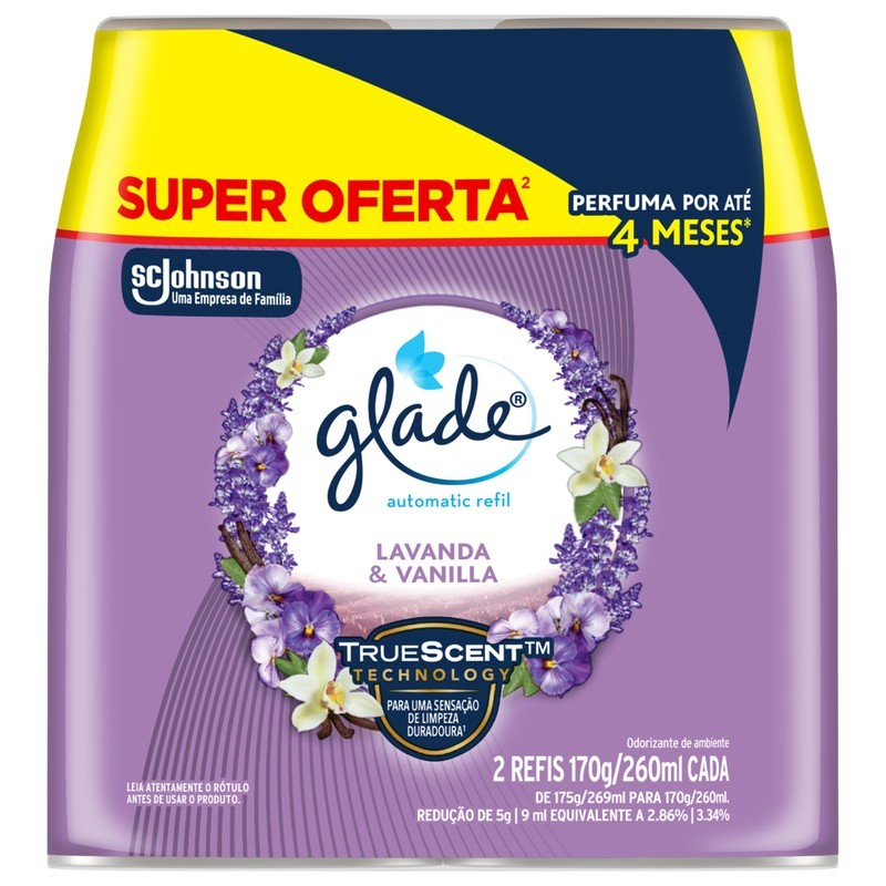 Pack Odorizador de Ambiente Lavanda&Vanilla Glade Automatic Frasco 2 Unidades 260ml Cada Spray Refil Super Oferta