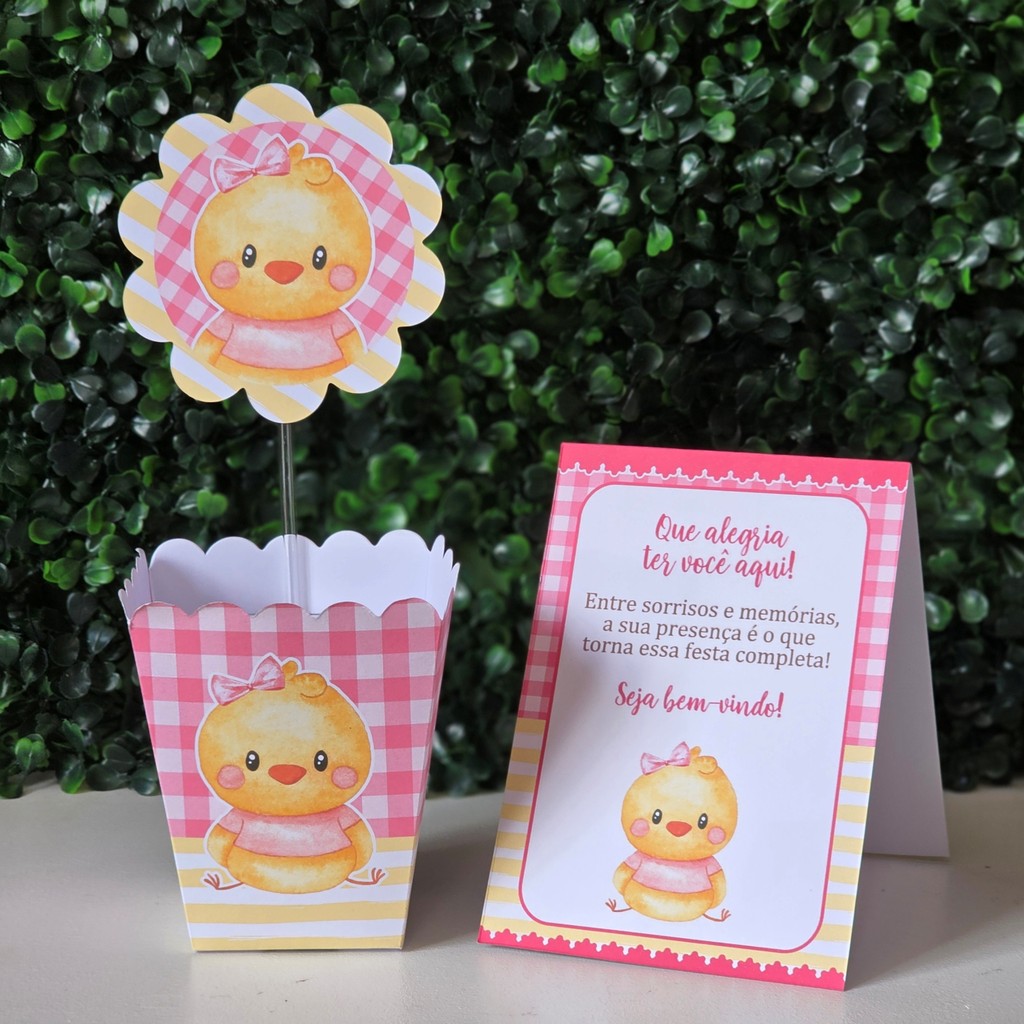 Centros de mesa + Plaquinhas PINTINHA AMARELINHA festa infantis lembrancinhas aniversario mimo decoração personalizados