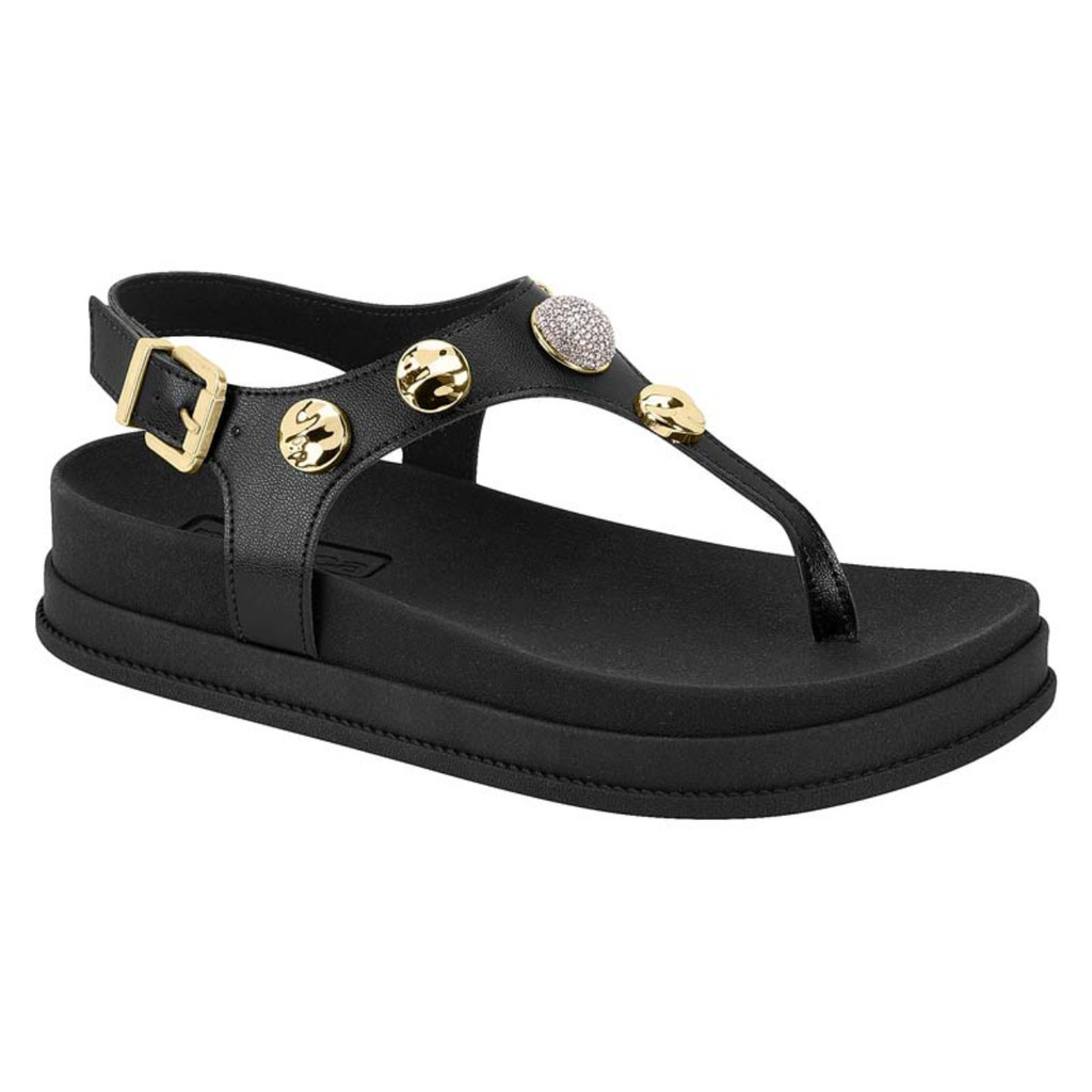 Sandália Papete Feminina Moleca Plataforma Apliques Dourados Strass Original — imagem 2 de 2