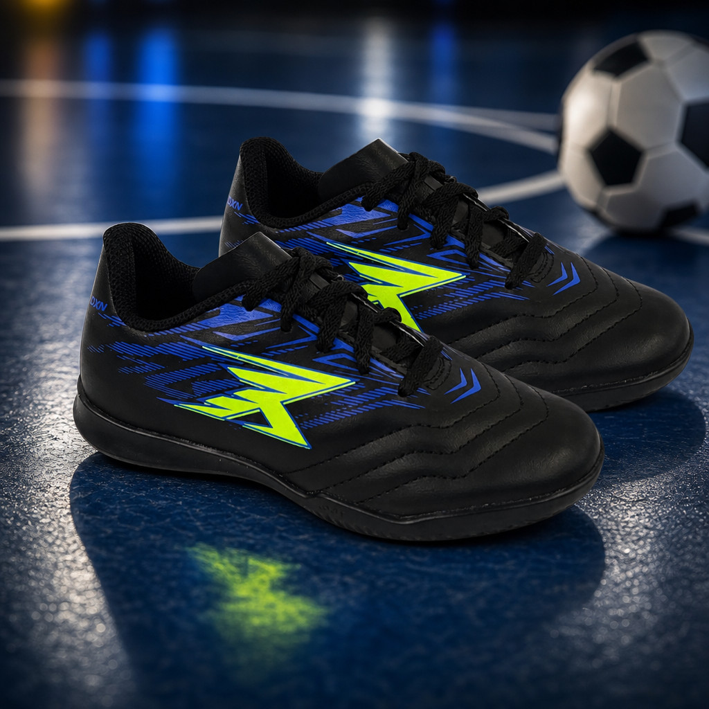 Chuteira Futsal Infantil OXN Express Fit 4 Indoor Pro PVC 2 Quadra Futebol Salão Conforto Controle