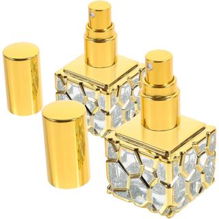 Frascos de Perfume de Vidro Recarregáveis de 10ml, 2 peças, Atomizadores de Viagem com Design Geométrico Eletroplaqueado