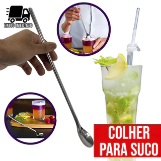 Colher Bailarina Inox 30cm Mexedor Longo para Suco Drinks e Coquetéis