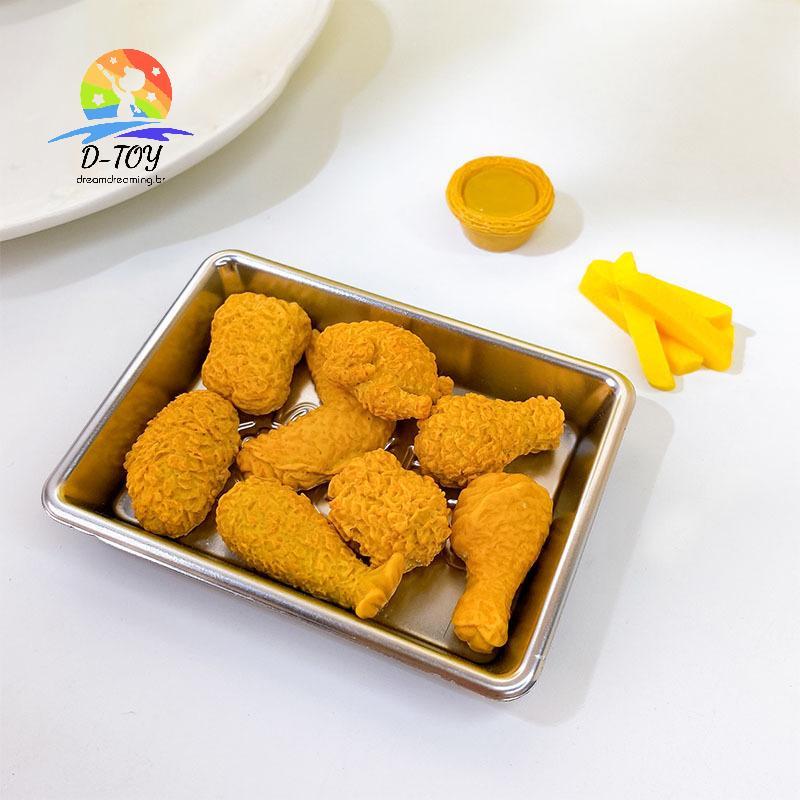 D-Toy 1/12 Casa De Bonecas Frito Chien Hambúrguer Batatas Fritas Conjunto De Bebidas Decorações De Comida Acessórios De