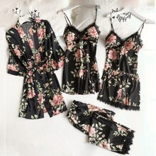 Imagem Pijamas impressos senhoras imitação estilingue dormir solto confortável renda cinco peças Loungewear roupa interior cami