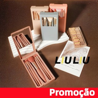 Kit com 5 Pincéis de Maquiagem + Espelho de Bolso Dobrável – Mini Estojo Portátil para Viagem