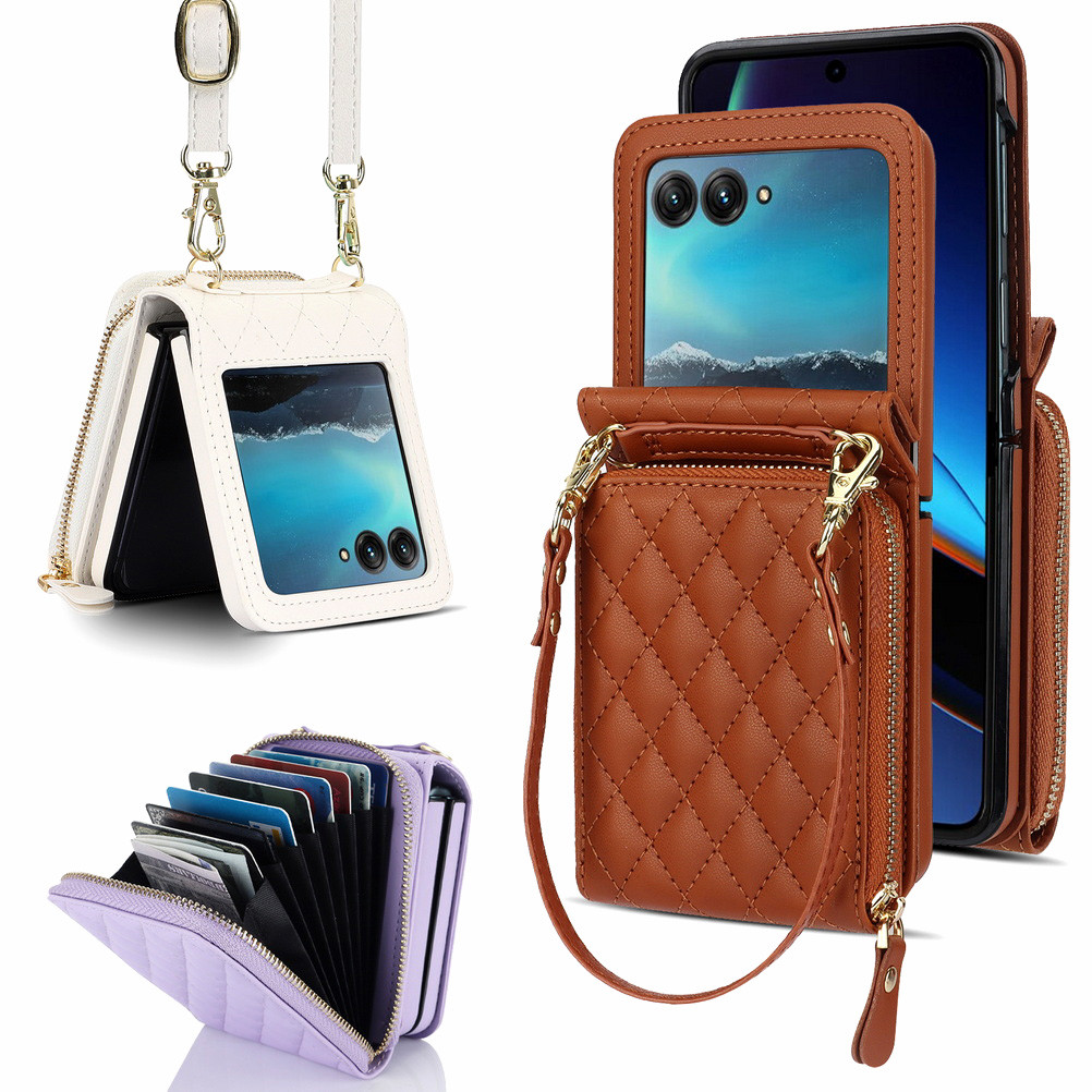 Carteira Dobrável Multi-slot Com Cordão Diagonal Capa De Corrente Para Motorola