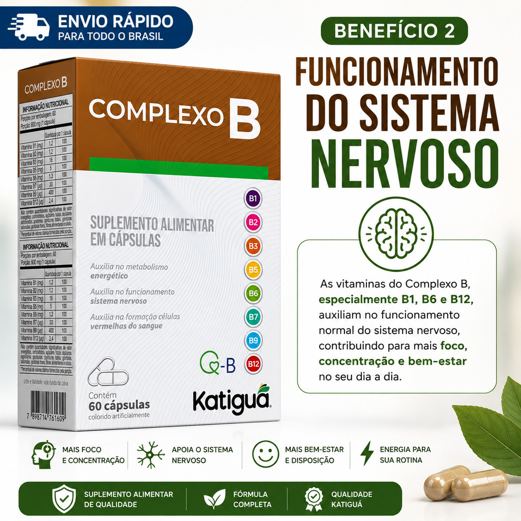 Complexo B 60 Cápsulas Vitaminas B1 B2 B3 B5 B6 B7 B9 B12 Suplemento — imagem 2 de 2