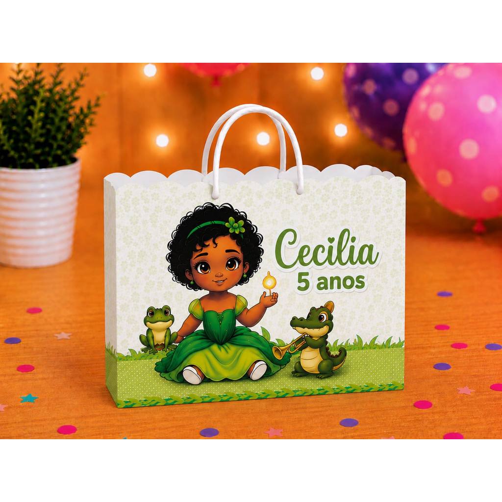 Sacolinhas Personalizada tema PRINCESA TIANA | Lembrancinhas de festas Aniversário | Pegue e monte
