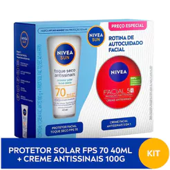 Kit Protetor Solar Nivea Sun Toque Seco Antissinais FPS 70 40ml e Creme Facial Nivea Antissinais 100g