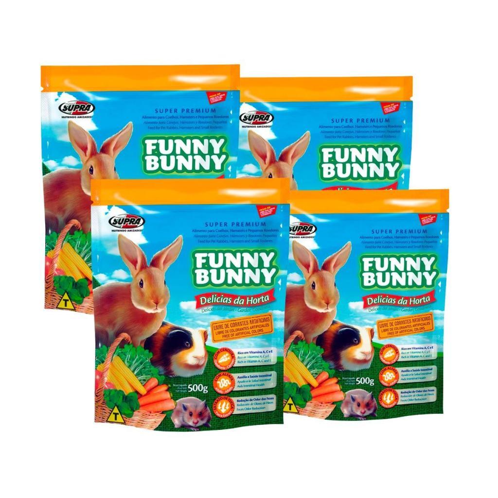 Kit 4 Ração Funny Bunny 500 gr Delícias da Horta Coelhos, Hamster e Roedores