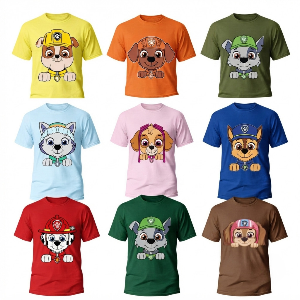 Camiseta Camisa Estampada T-Shirt Personagem Festa Patrulha Canina Filme Infantil Chase Marshall