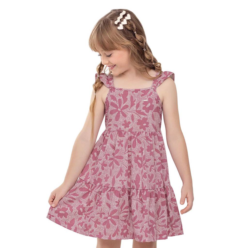 Vestido Infantil Menina Pontilhismo Floral Elian Rosa