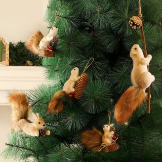 Decoração de boneca de esquilo decoração de natal simulação esquilo pingente árvore de natal ornamentos criativos