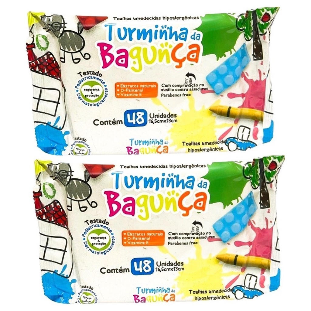 Kit com 2 - Lenço Umedecido Turminha da Bagunça Toalha Umedecida 48 Unidades