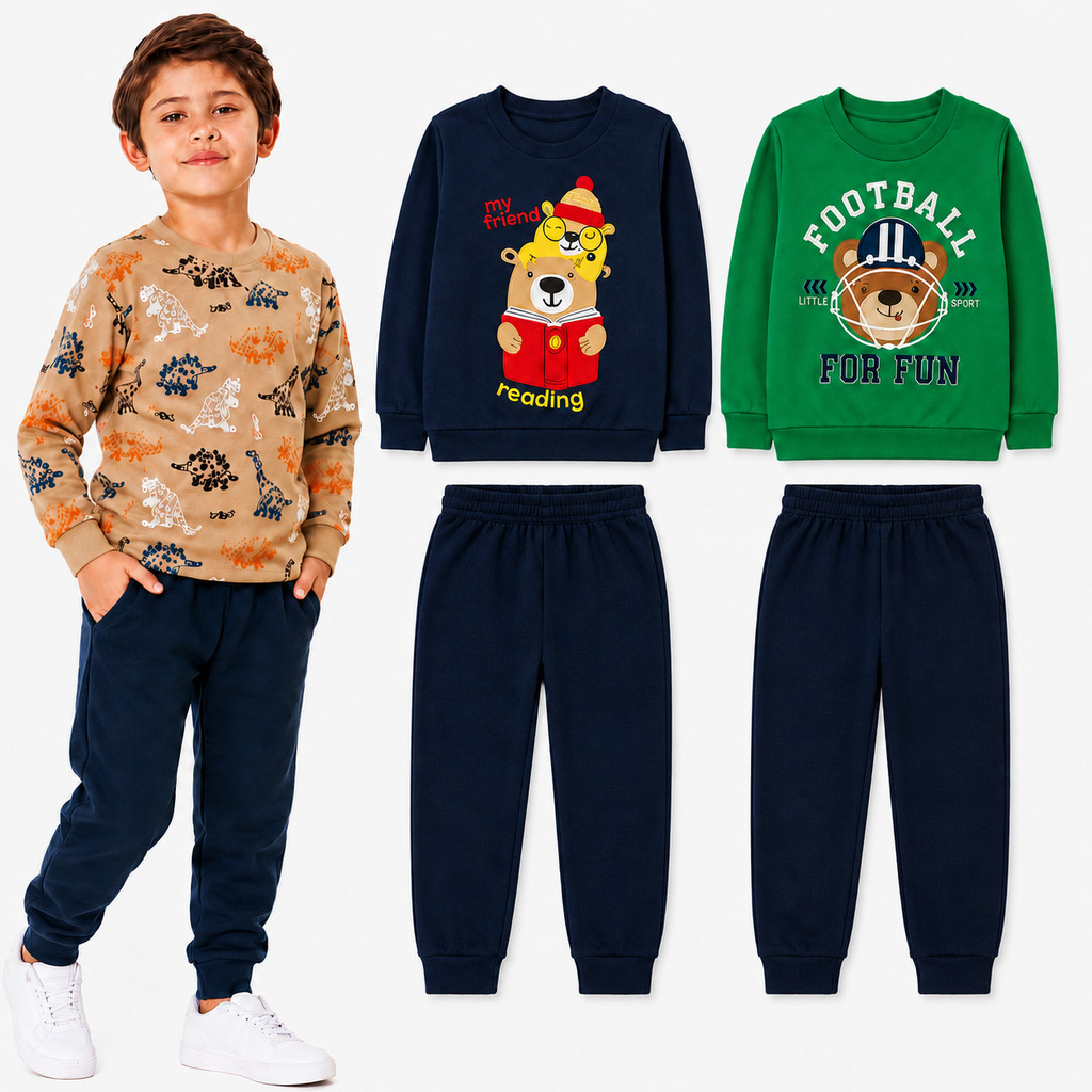 Kit 2 Conjuntos de Moletom Infantil Menino Inverno 4 Peças Casaco e Calça Tamanho 1 ao 8