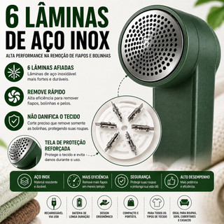 Removedor de Fiapos Elétrico USB Recarregável 6 Lâminas para Roupas Sofá Cobertor Casacos