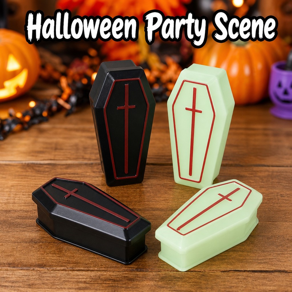 4 Unidades De Caixa De Caixão De Halloween Com Cruz Vermelha Em Miniatura Destaque De Mesa Assustador