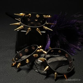 Pulseira masculina exclusiva de couro PU estilo punk, com rebites pontiagudos dourados, pulseira personalizável, acessór