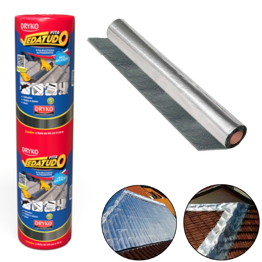 Fita manta asfáltica auto adesiva aluminizada multiuso 60 cm x 10 m Vedatudo - Dryko