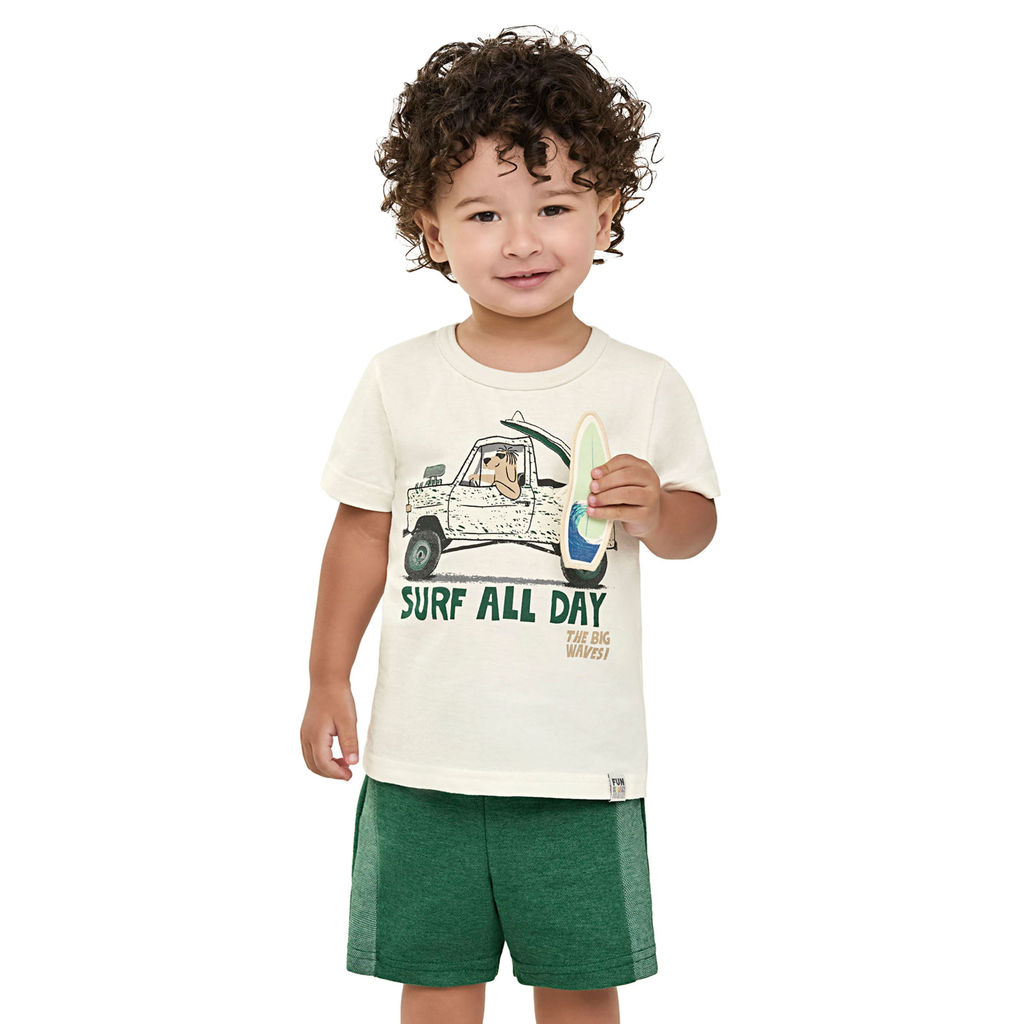 Conjunto Infantil Menino interativo Surf Elian Bege