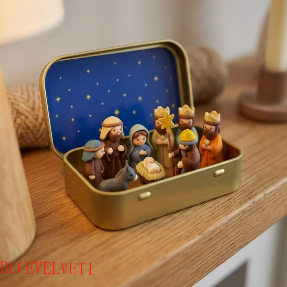 BLUEVELVET1 Kit De Cena De Manjedoura De Presépio , Mini Conjunto De Calha De Natal Pintado À Mão Da Sagrada Família , I