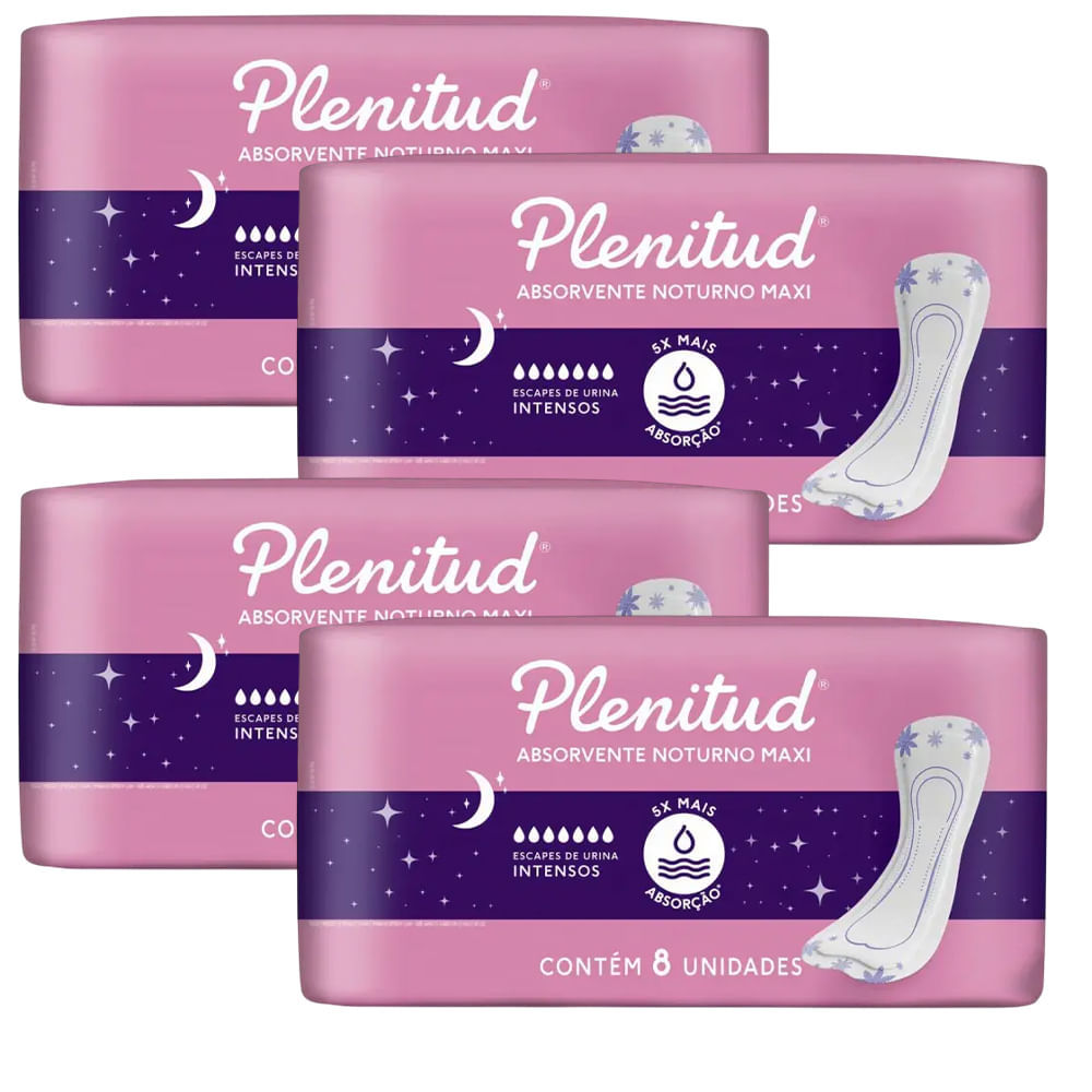 Kit 4 Absorvente Plenitud Femme Noturno 8 Unidades