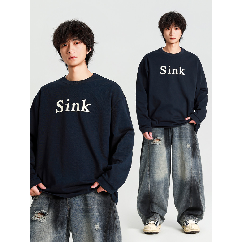 Medo de cervos crus outono novo estilo americano carta solta impressa camiseta de manga comprida masculino feminino Casu