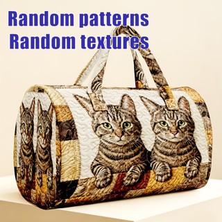 1 peça bolsa cilíndrica acolchoada estilo pastoral para animais de estimação Tabby Cat Patchwork Padrão Senhoras Bolsa d