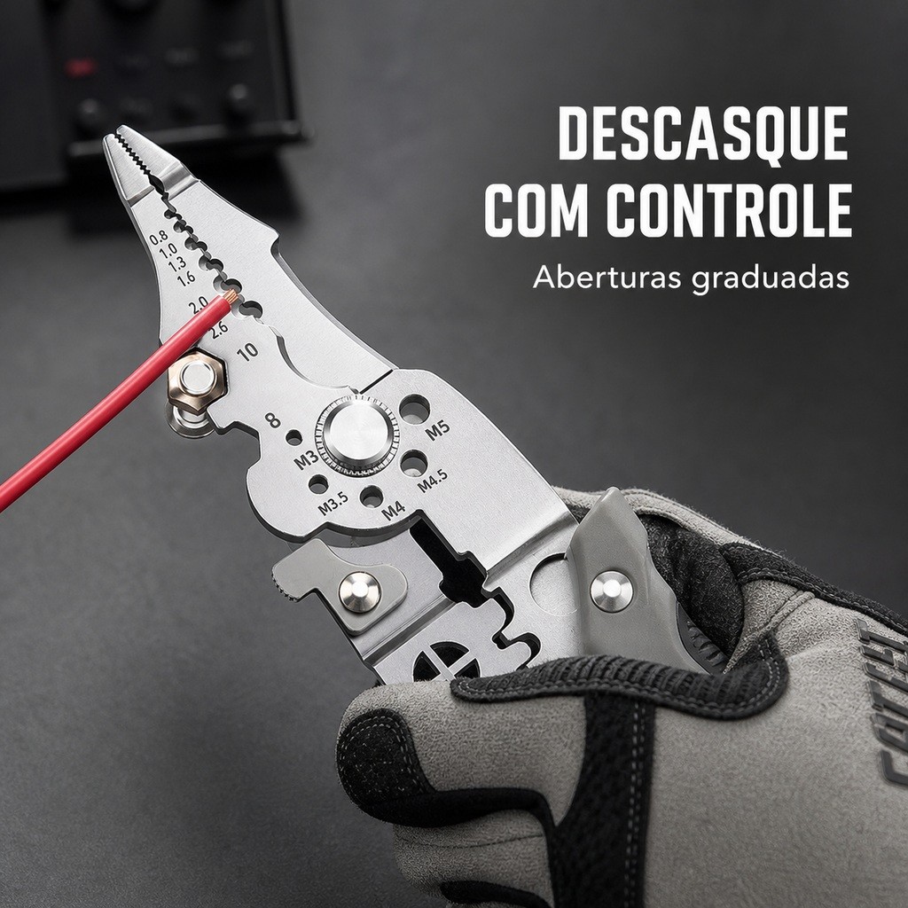 Ferramenta para Eletricista Alicate 28 em 1 com Aberturas Graduadas e Cortador de Cabos