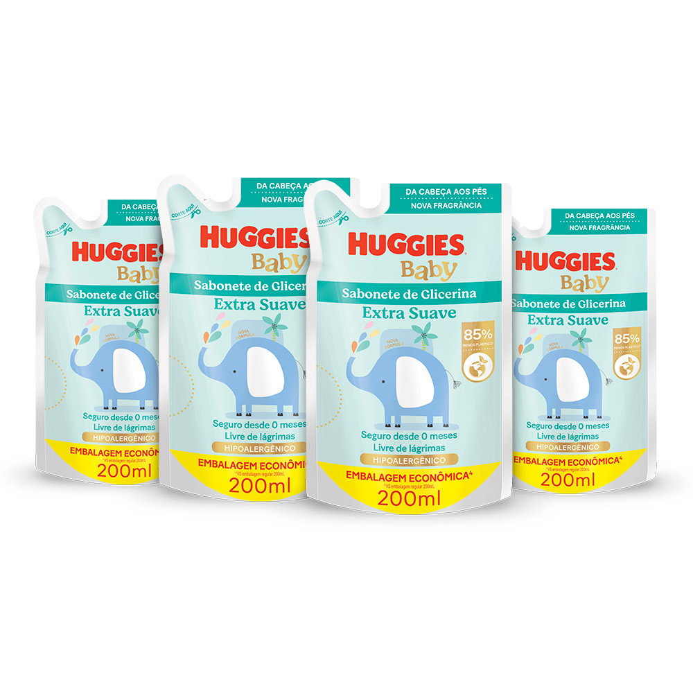 Kit 4 - Sabonete Refil Huggies Extra Suave 200 ml