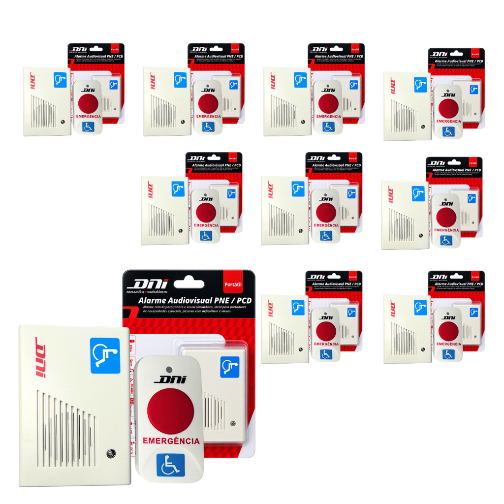Kit 10 Alarme Campainha de Emergência para Banheiro PNE PCD e Idosos Sem Fio Bivolt DNI4241