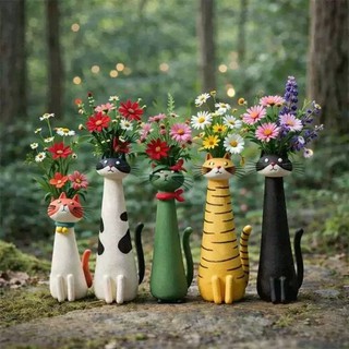 Vaso De Flores Secas De Gato Peculiar Feito À Mão Em Forma