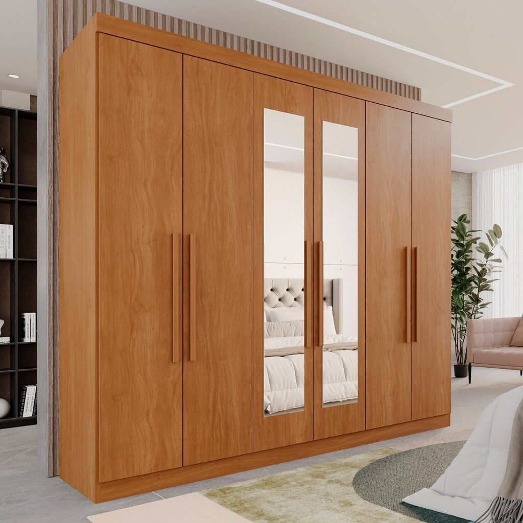 Guarda-Roupa Casal Casal 6 Portas 3 Gavetas com Espelho Roma Espresso Móveis Marrom/Cinamomo Cinamomo