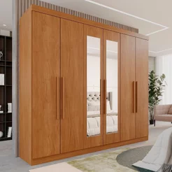 Guarda-Roupa Casal Casal 6 Portas 3 Gavetas com Espelho Roma Espresso Móveis Marrom/Cinamomo Cinamomo
