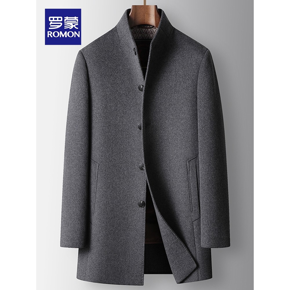 Lomon Casaco de lã masculino de meia-idade outono inverno engrossado forro quente dupla face suporte de lã Col