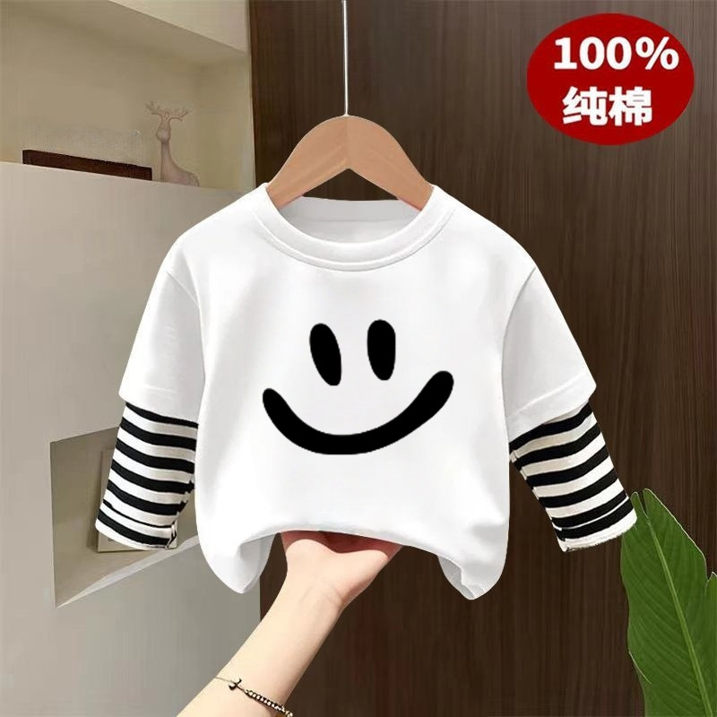 Meninos de manga comprida camiseta crianças moda camisa de fundo primavera outono novo estilo bebê costura interior meni